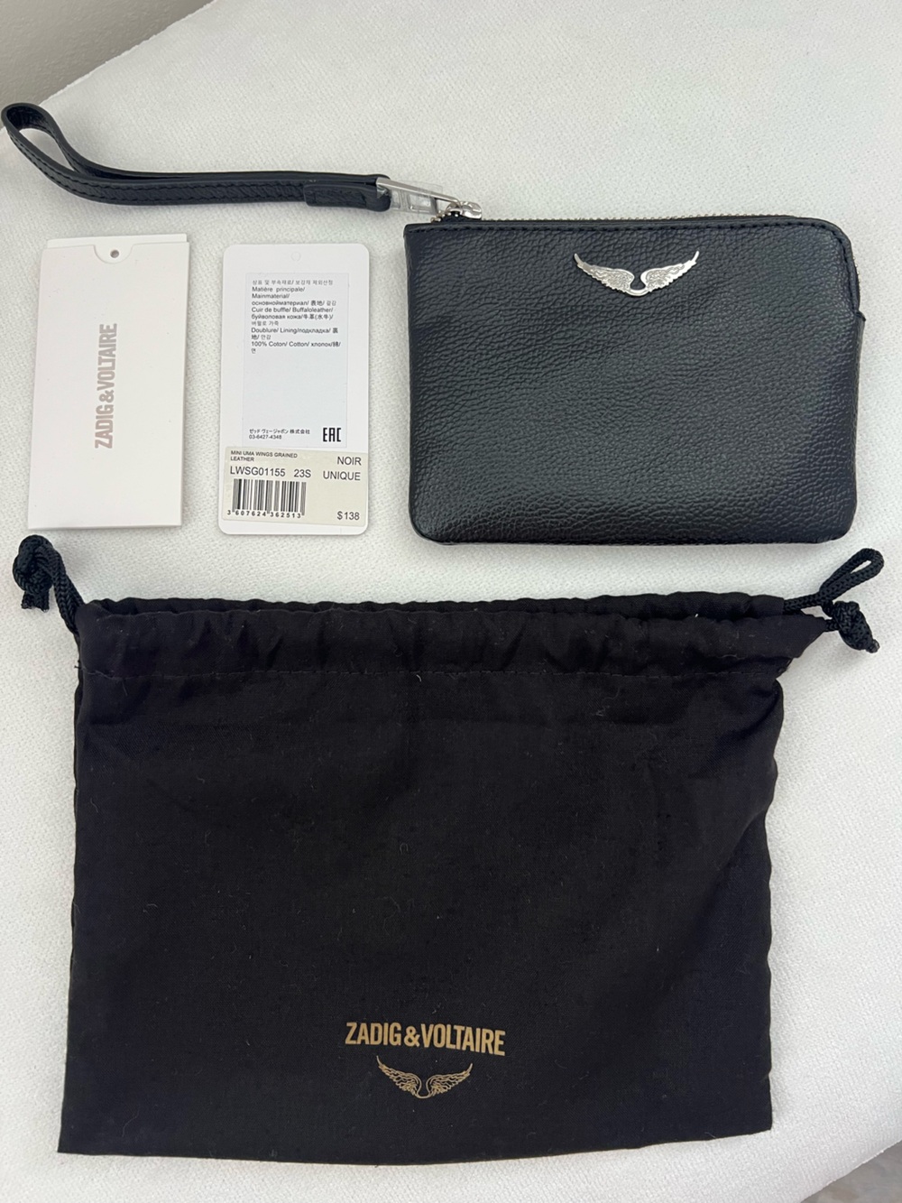 Zadig & Voltaire Black Mini Uma Wings Grained Leather NWT
